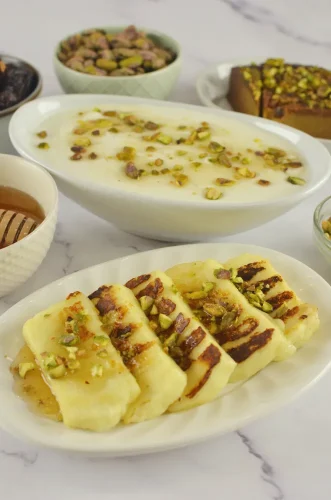 Hot Honey Halloumi With Pistachios
